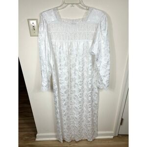 VTG Christian Dior Maxi Nightgown Large White Floral Jacquard Satin Lace Cottage